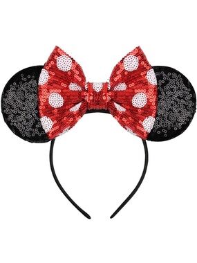 Sequin Minnie Mouse Ear Headband with Red Polka Dot Bow